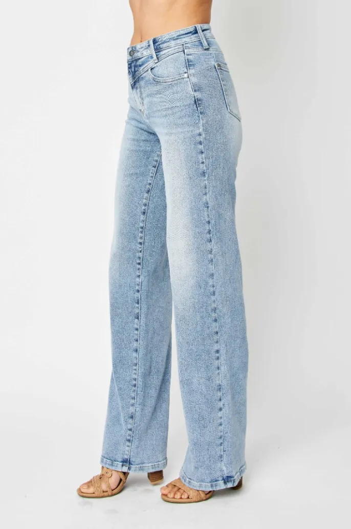 High Waist Front Yoke Retro Wide Judy Blue Denim