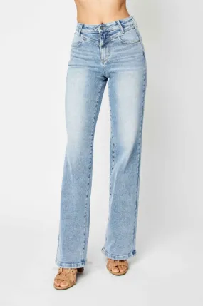 High Waist Front Yoke Retro Wide Judy Blue Denim