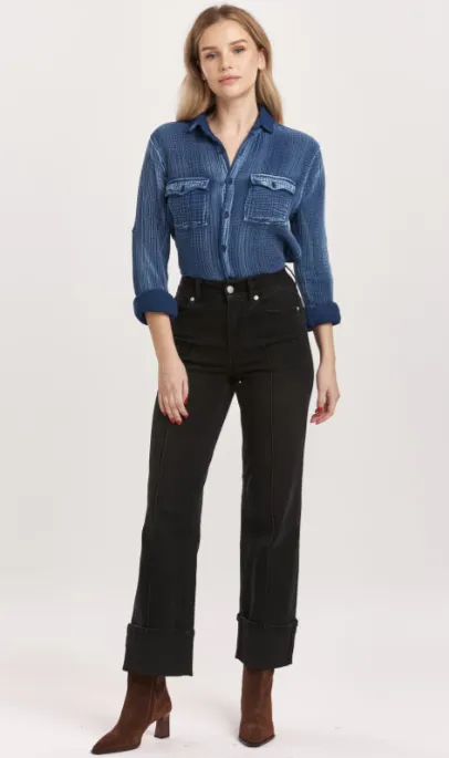 HOLLY SUPER HIGH RISE CUFFED STRAIGHT JEANS JET SET