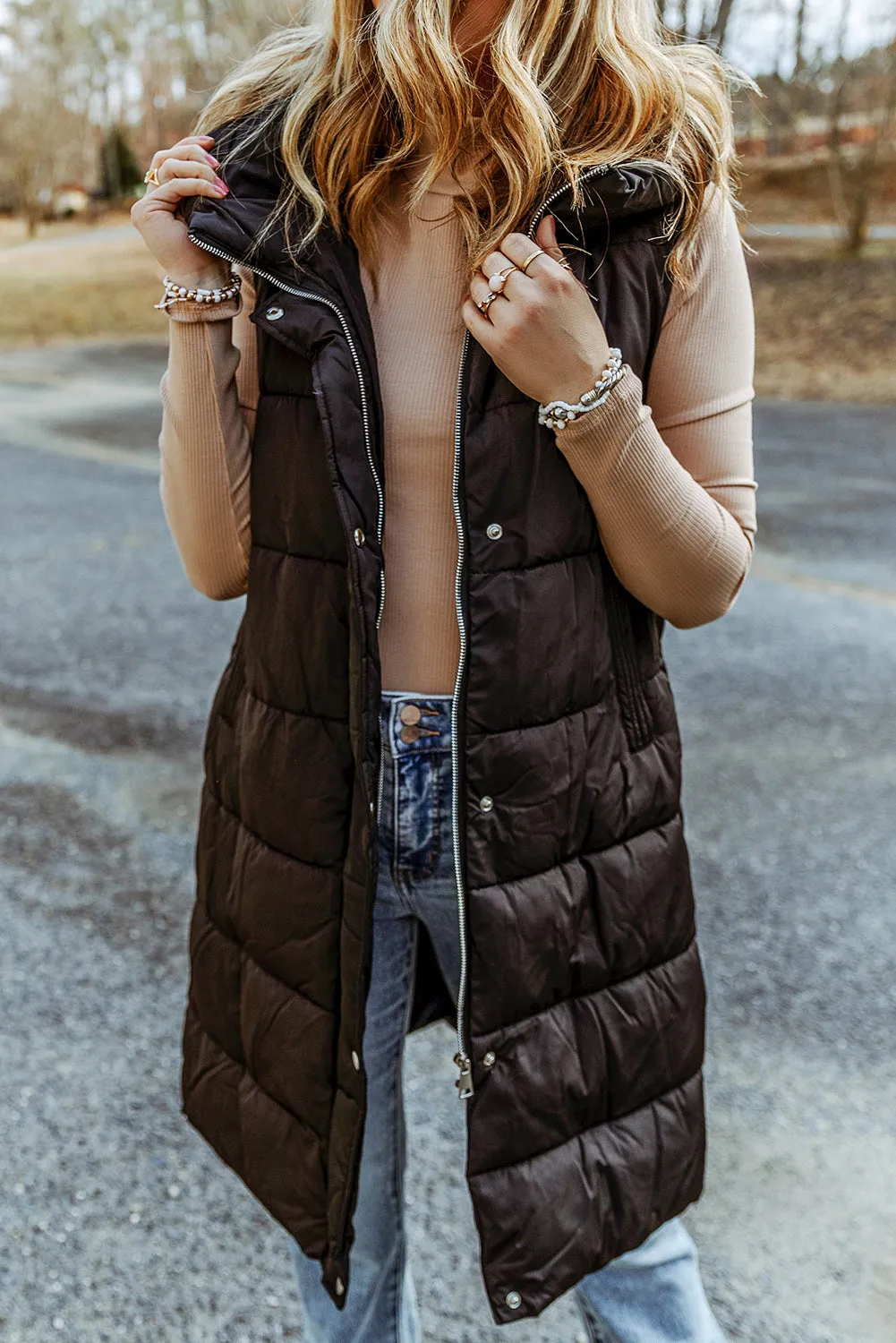 Hooded Puffer Long Vest