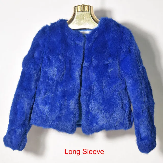 Hot Women Real Rabbit Fur Coat Natural Rex Rabbit Fur Coat O-Neck Fashion Slim Thin Rabbit Fur Coat Full Pelt Genuine Fur Jacket