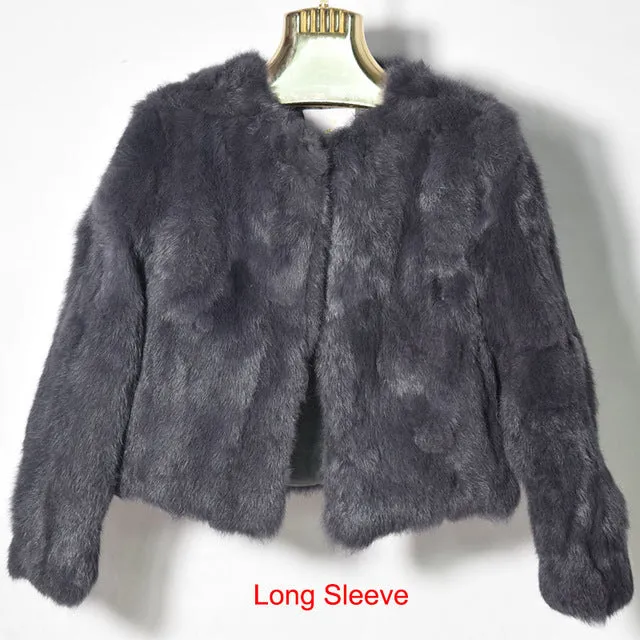 Hot Women Real Rabbit Fur Coat Natural Rex Rabbit Fur Coat O-Neck Fashion Slim Thin Rabbit Fur Coat Full Pelt Genuine Fur Jacket