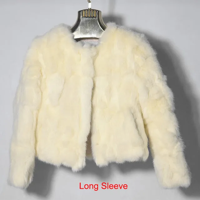 Hot Women Real Rabbit Fur Coat Natural Rex Rabbit Fur Coat O-Neck Fashion Slim Thin Rabbit Fur Coat Full Pelt Genuine Fur Jacket