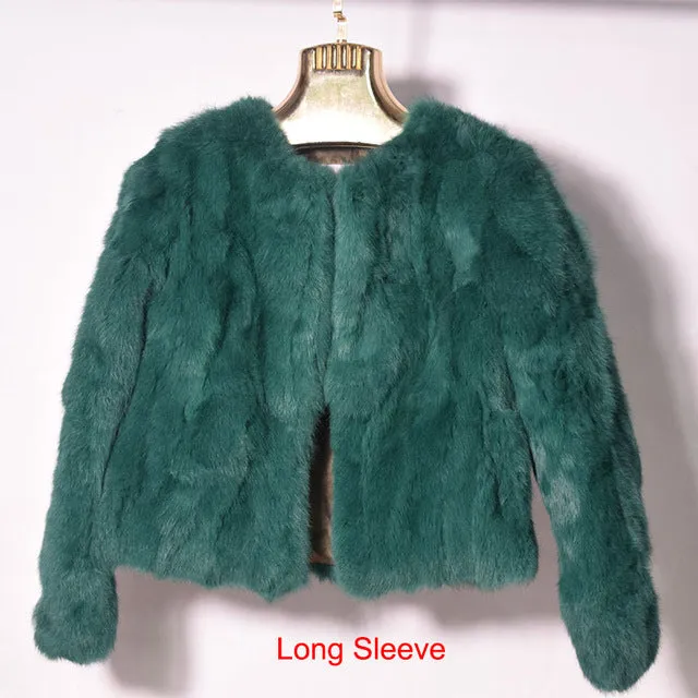 Hot Women Real Rabbit Fur Coat Natural Rex Rabbit Fur Coat O-Neck Fashion Slim Thin Rabbit Fur Coat Full Pelt Genuine Fur Jacket