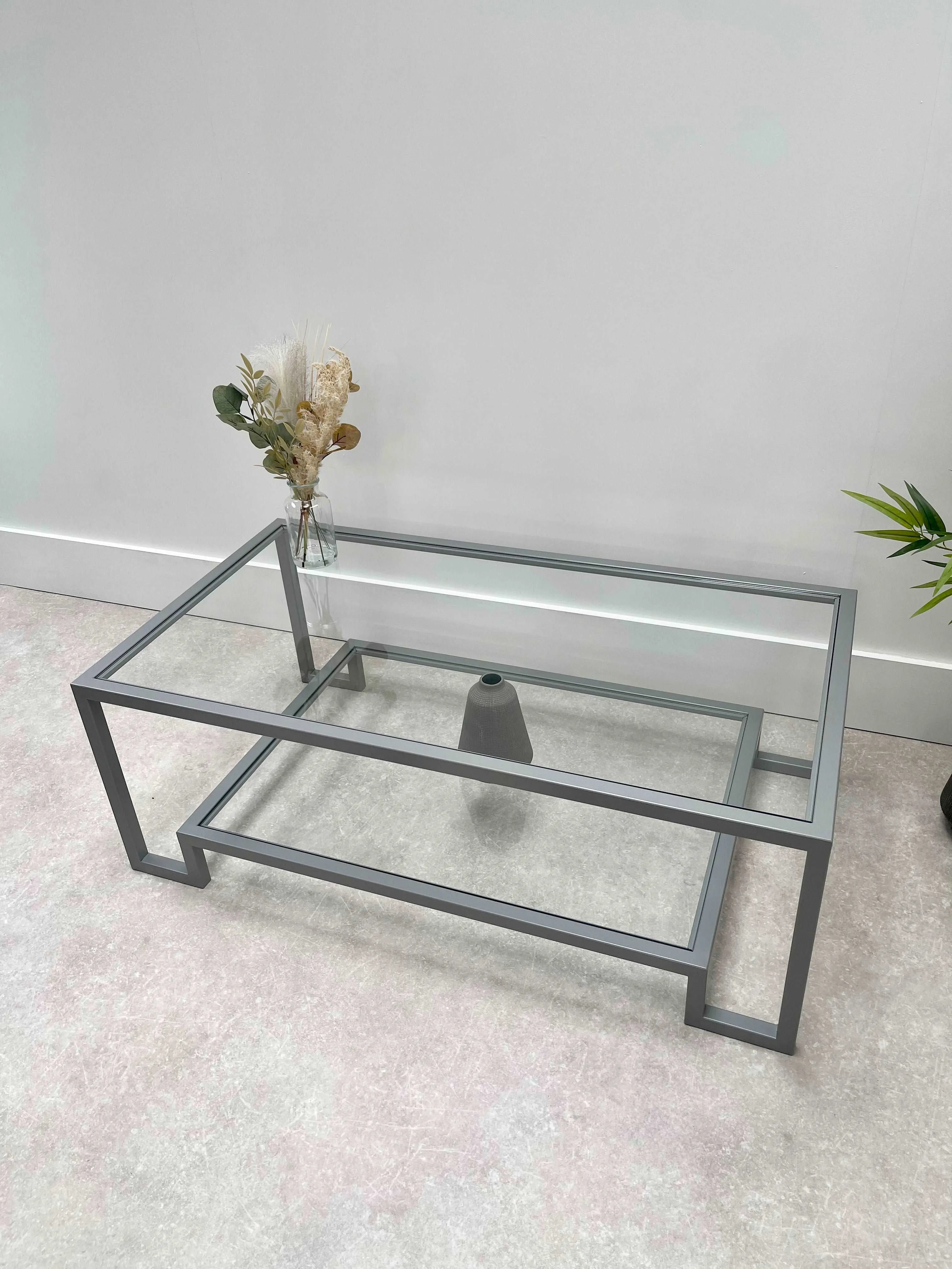 Hudson Glass Metal Coffee Table - Silver Grey