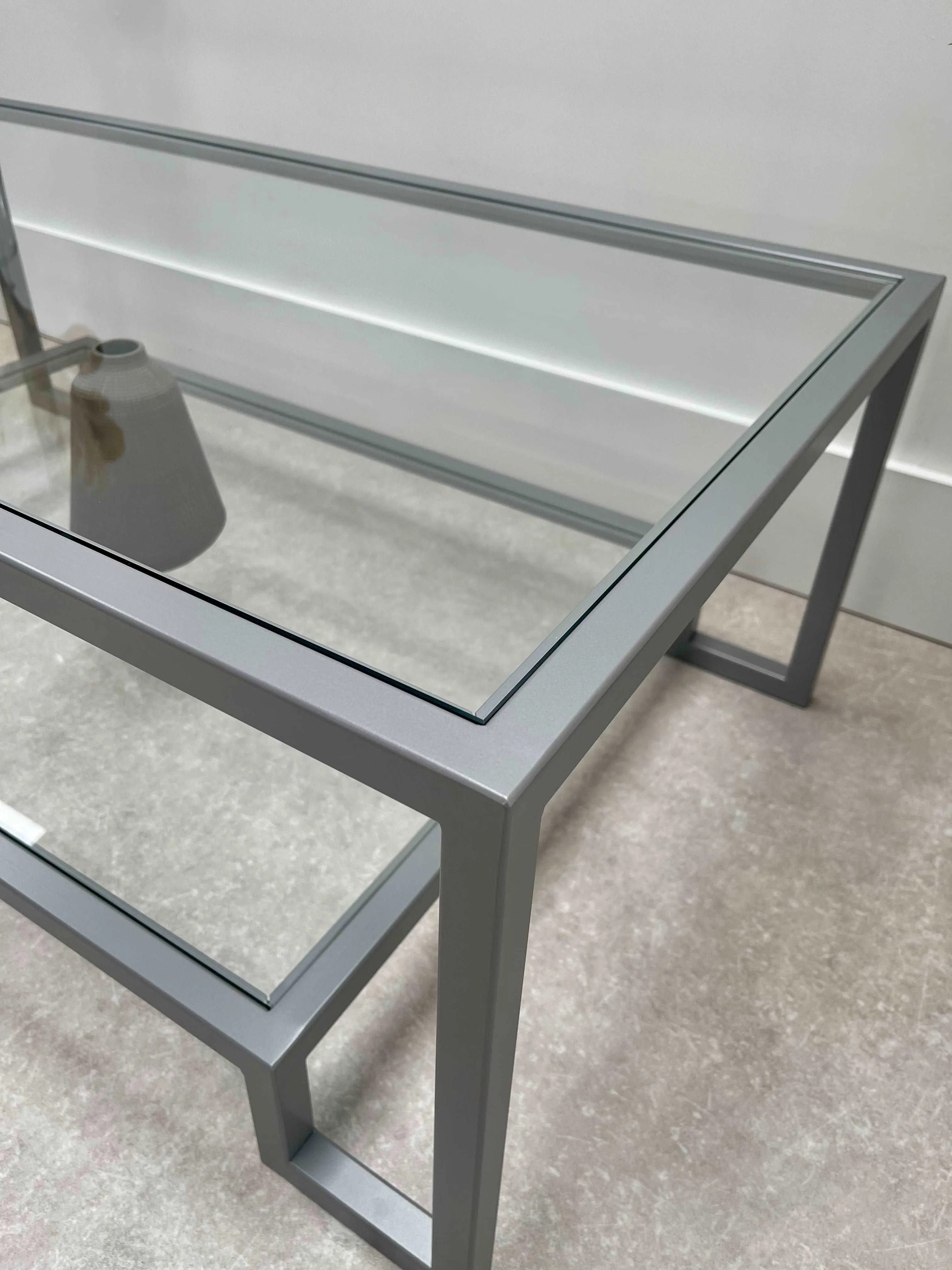 Hudson Glass Metal Coffee Table - Silver Grey