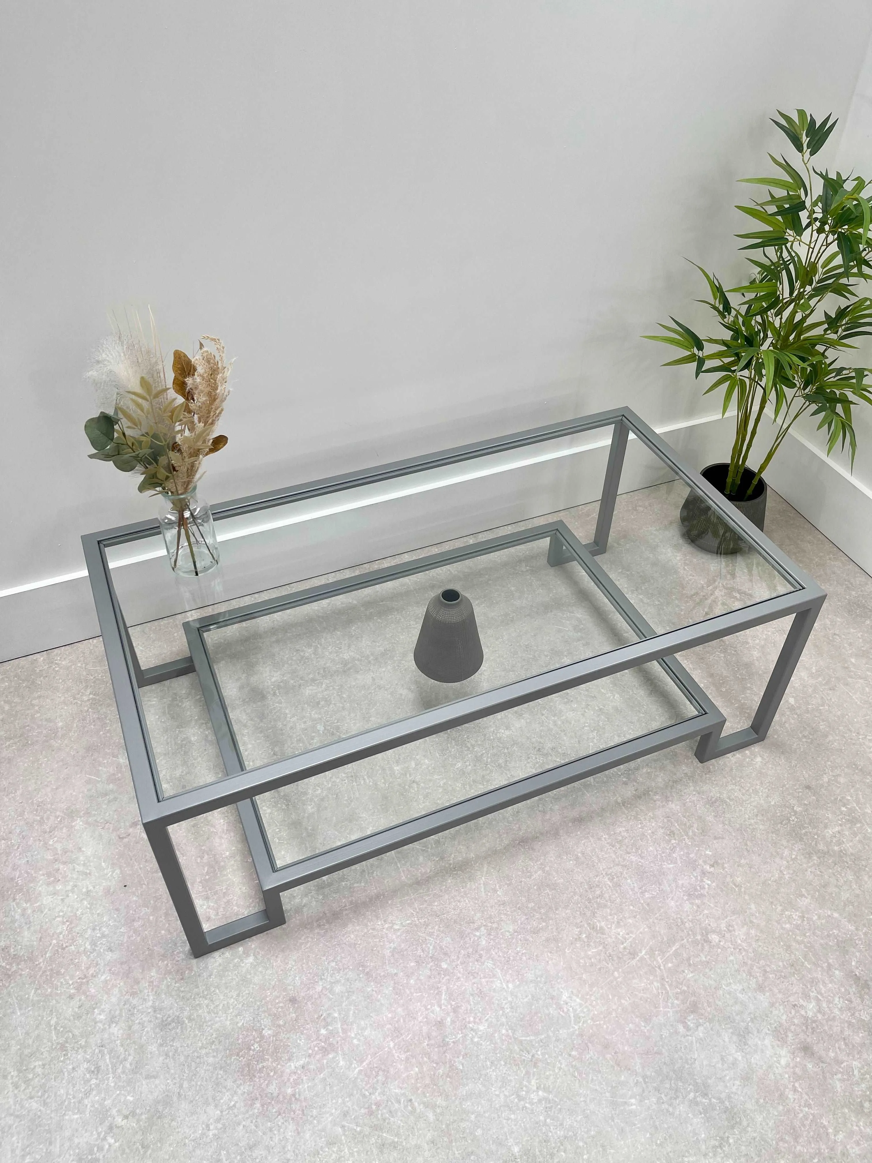 Hudson Glass Metal Coffee Table - Silver Grey