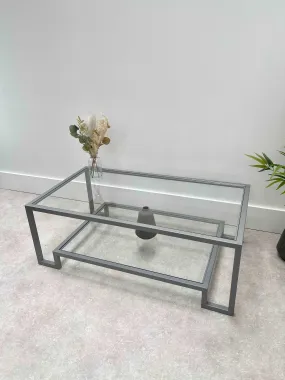 Hudson Glass Metal Coffee Table - Silver Grey