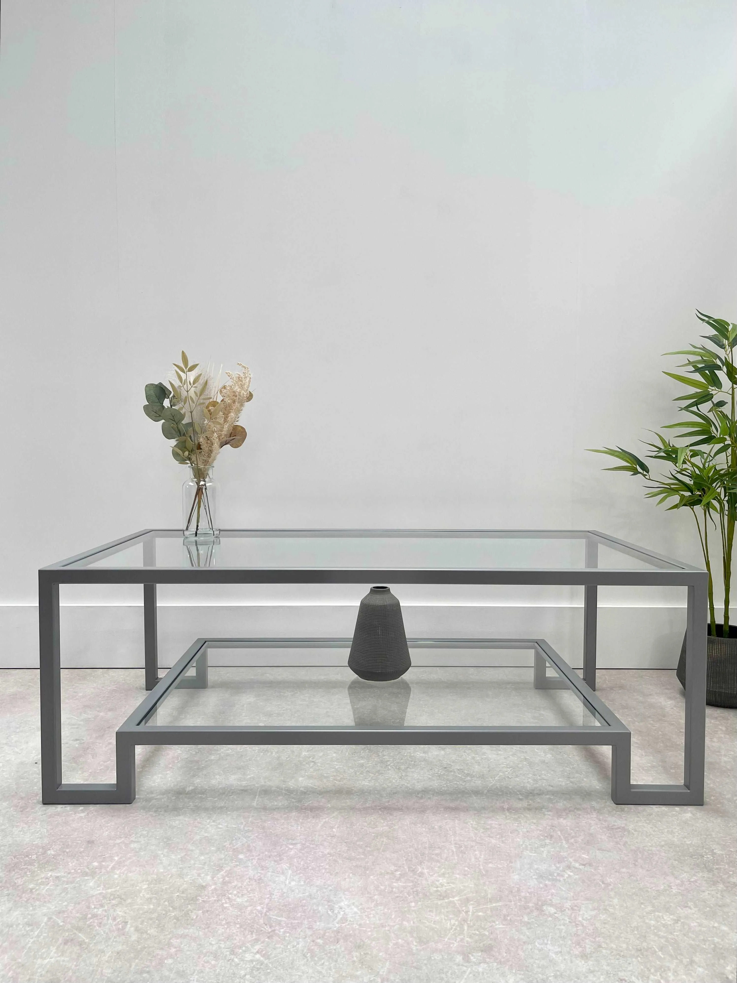 Hudson Glass Metal Coffee Table - Silver Grey