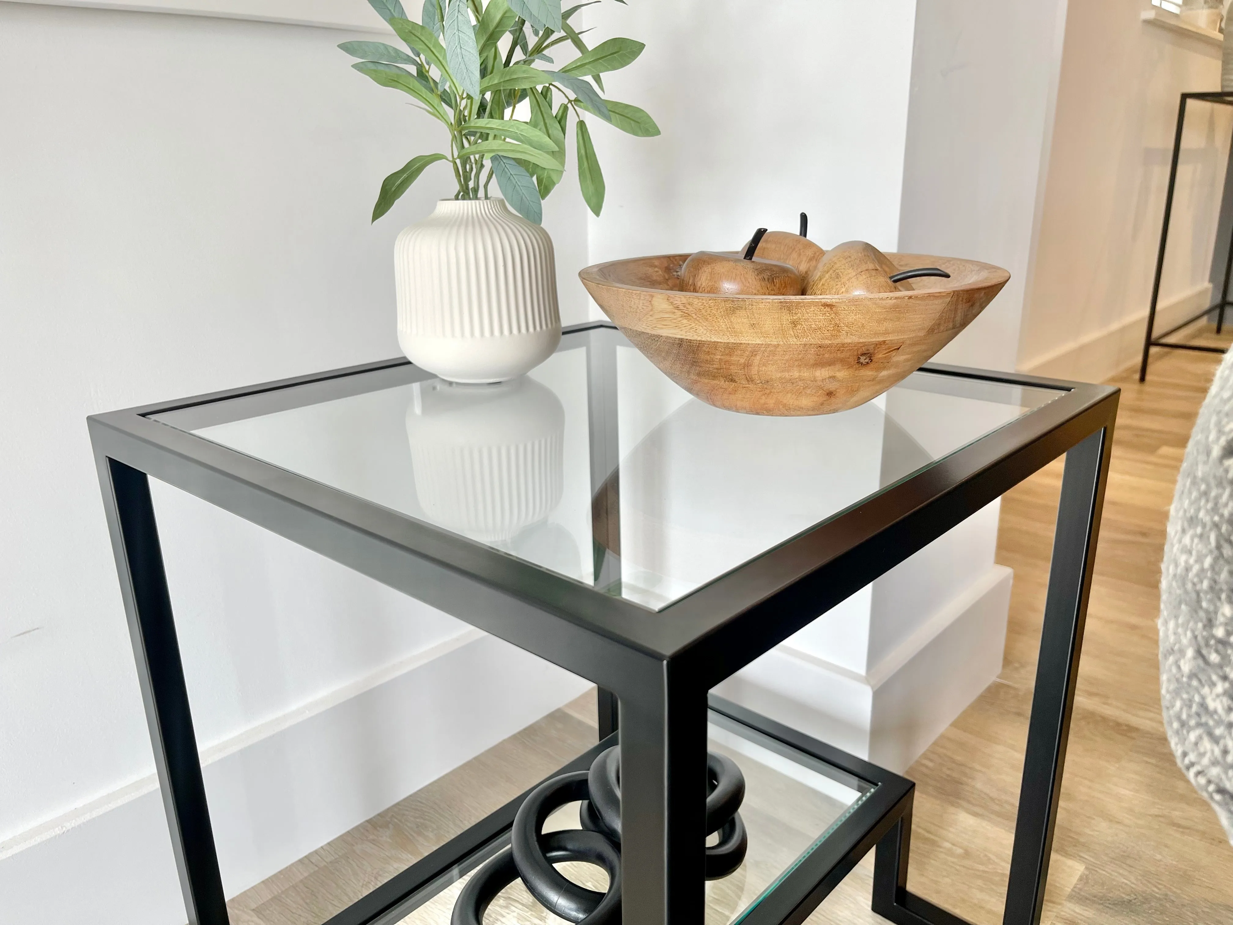 Hudson Glass Metal Side Table - Black