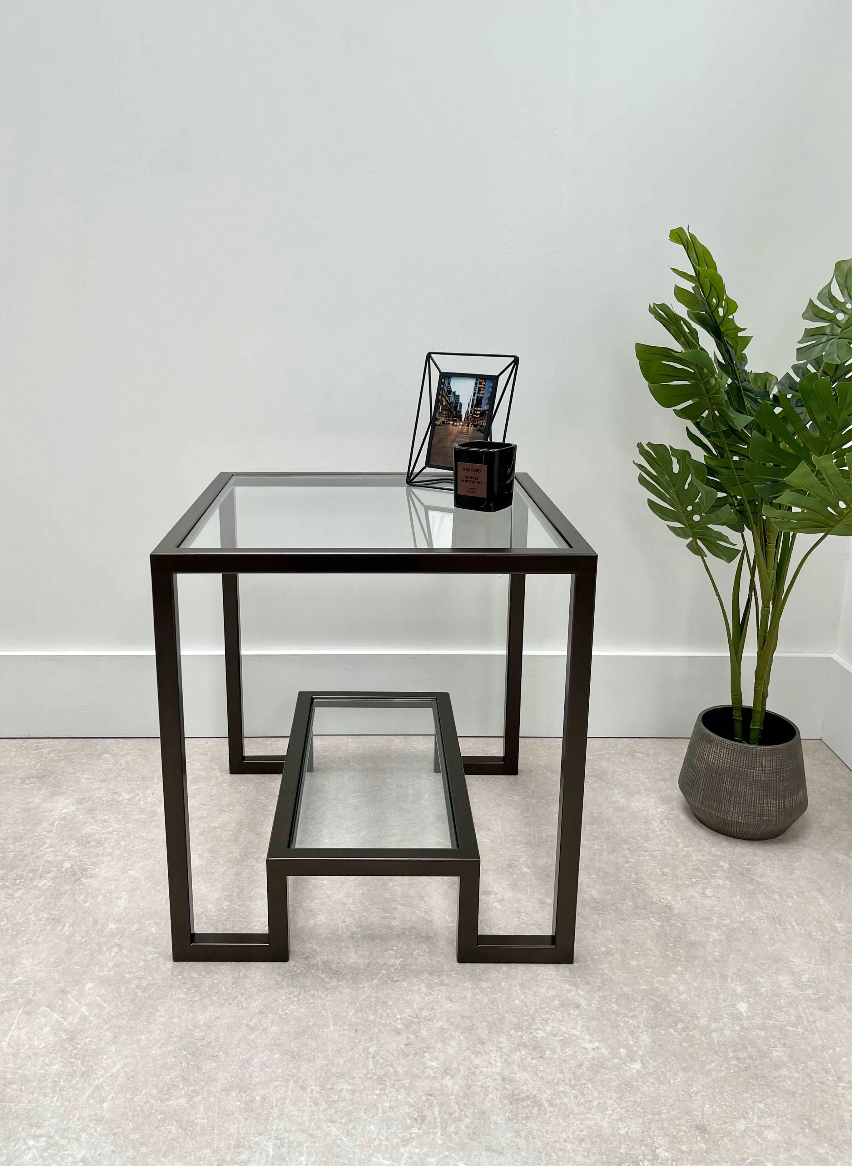 Hudson Glass Metal Side Table - Dark Bronze