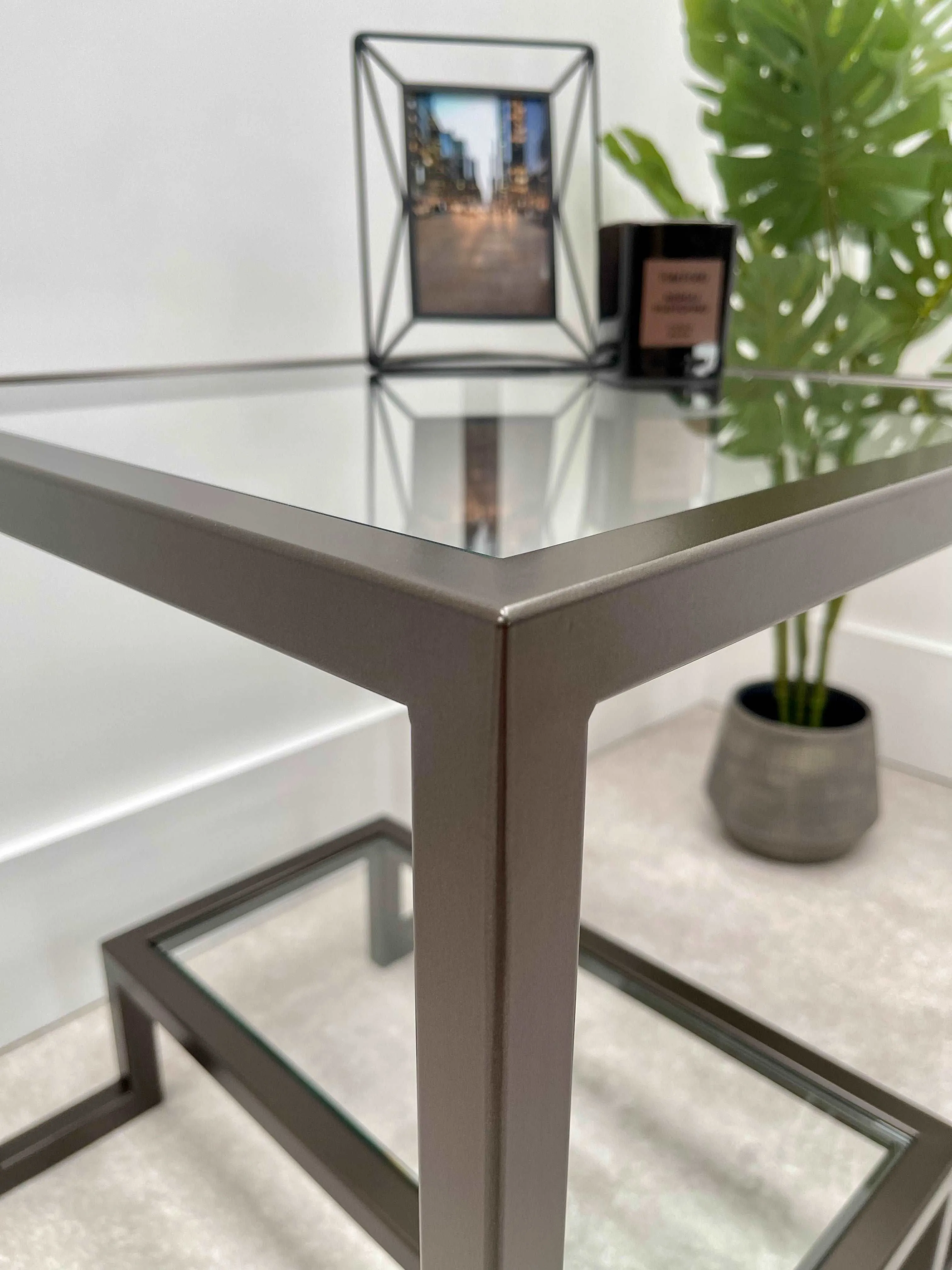 Hudson Glass Metal Side Table - Dark Bronze