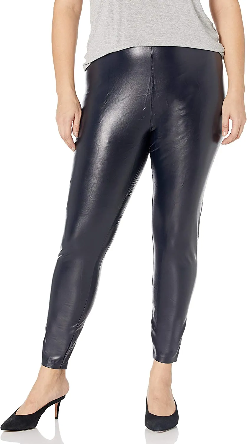 HUE Women's Faux Leather Sleek Effect High Waist Legging