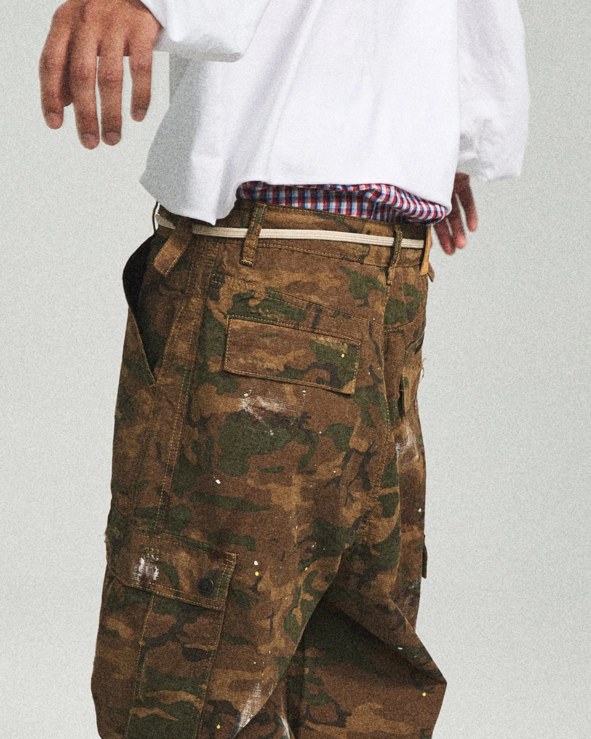 Ink Splashed Green Camo Cargo Pants