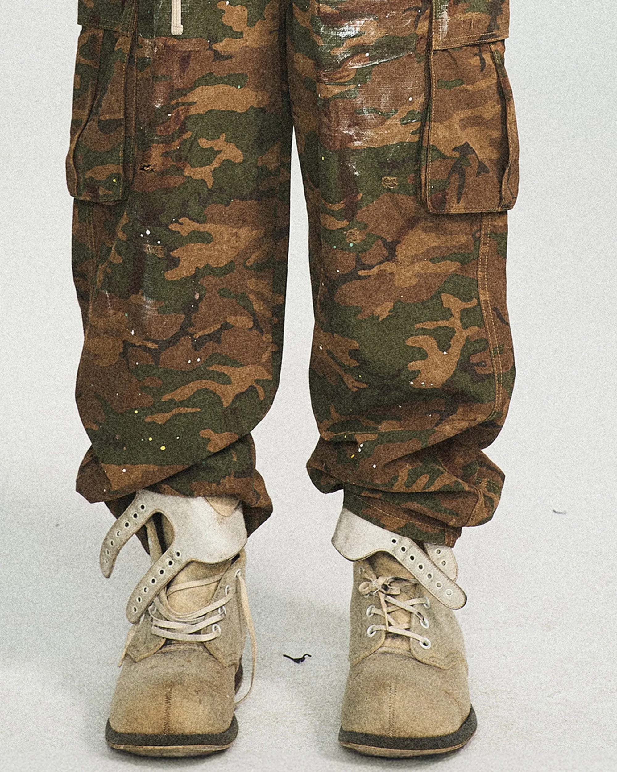 Ink Splashed Green Camo Cargo Pants