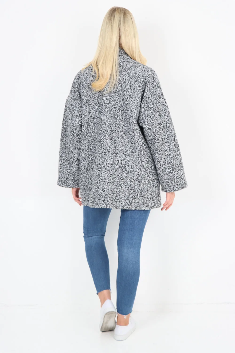 Italian Open Front Long Sleeve Teddy Boucle Cardigan