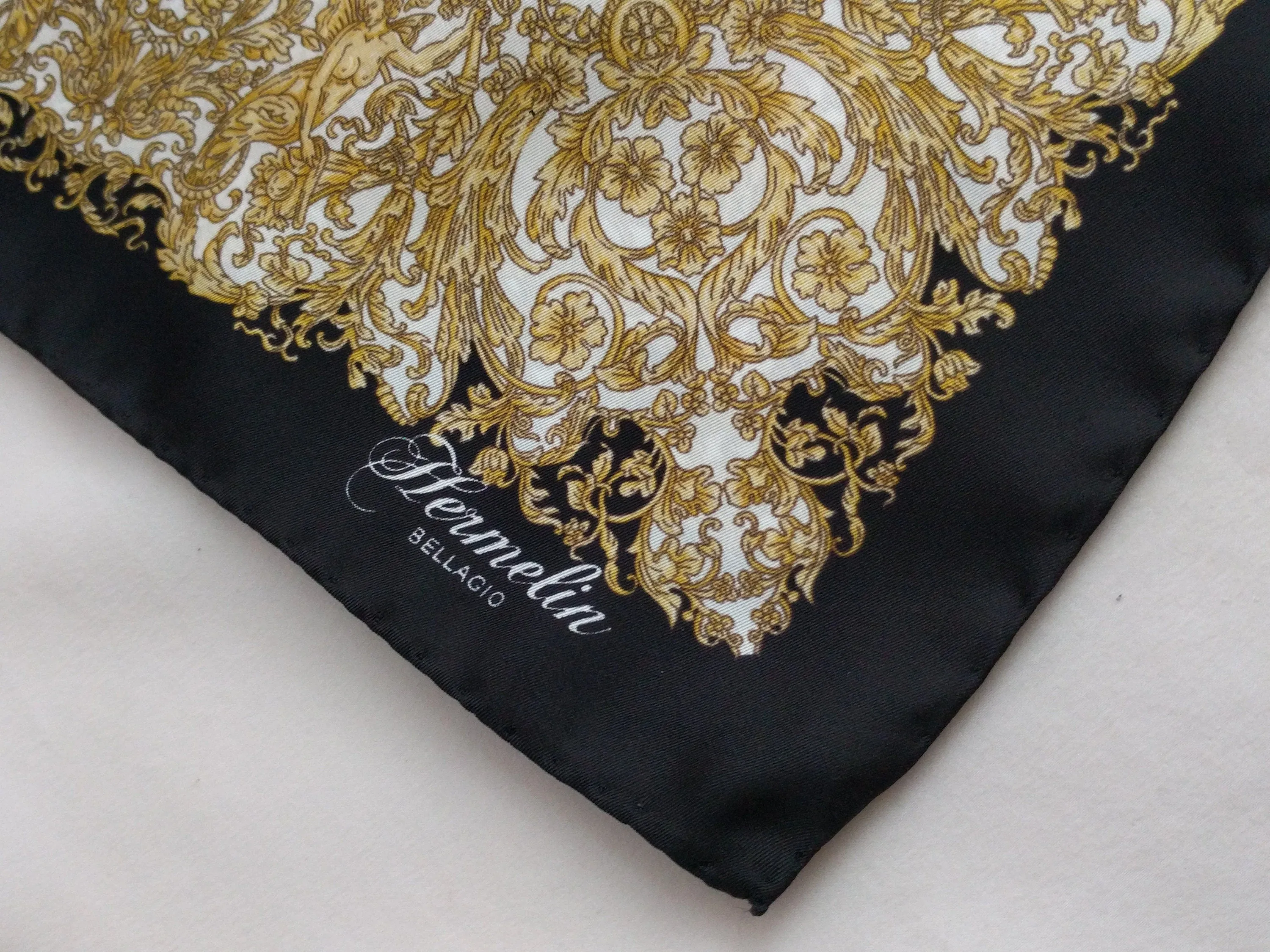 Italian Silk Scarf – Small Black Como Silk Scarf, Made in Italy, 19.5" Square, Elegant Rolled Edges