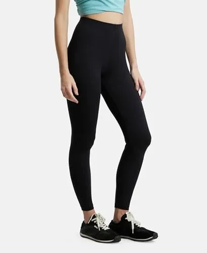 Jockey Women's Slim Fit Cotton Blend Leggings with Concealed Elastic Band (AW87_Black_M_Black_M)