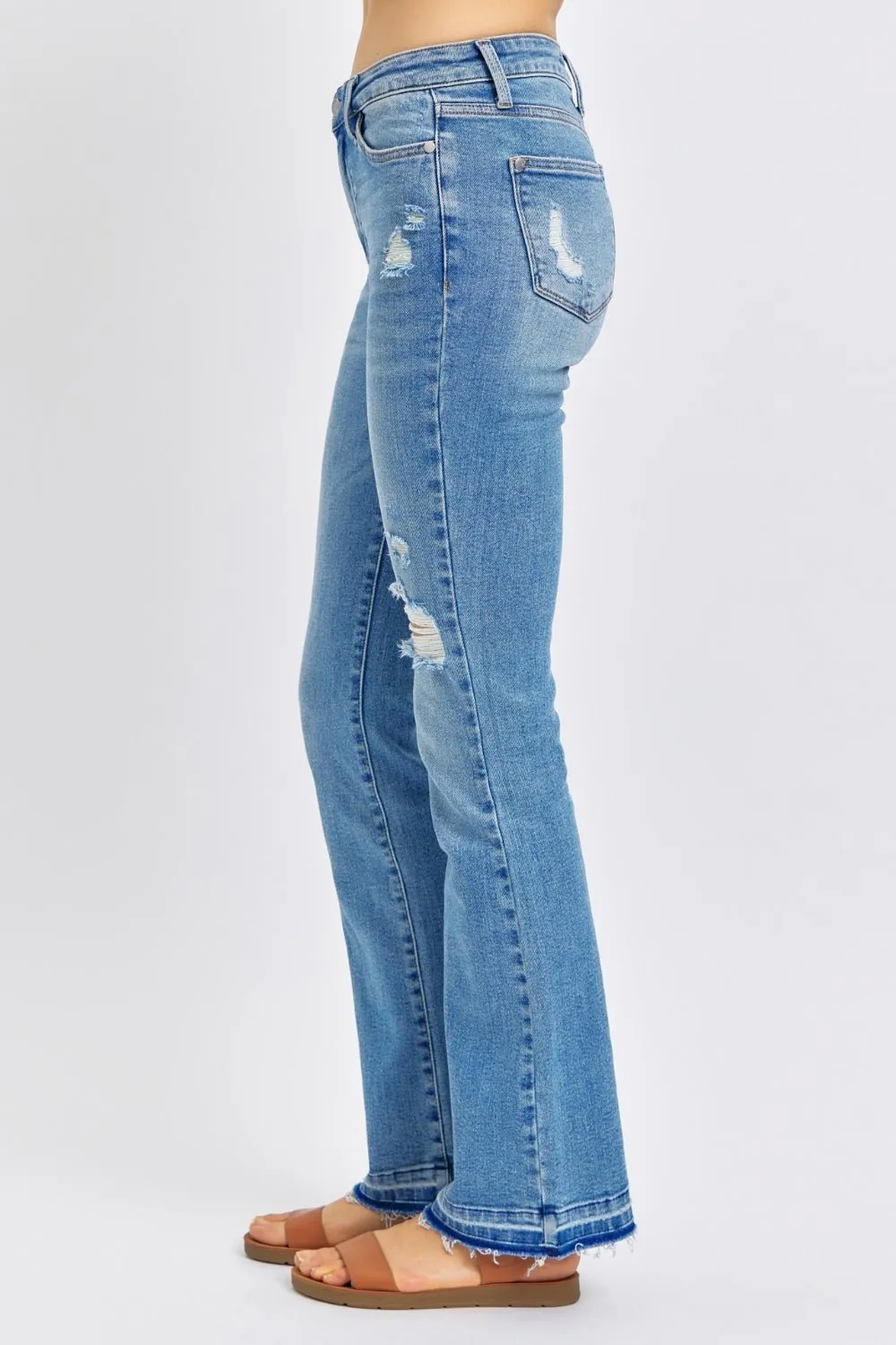 Judy Blue Mid Rise Destroyed Hem Distressed Jeans