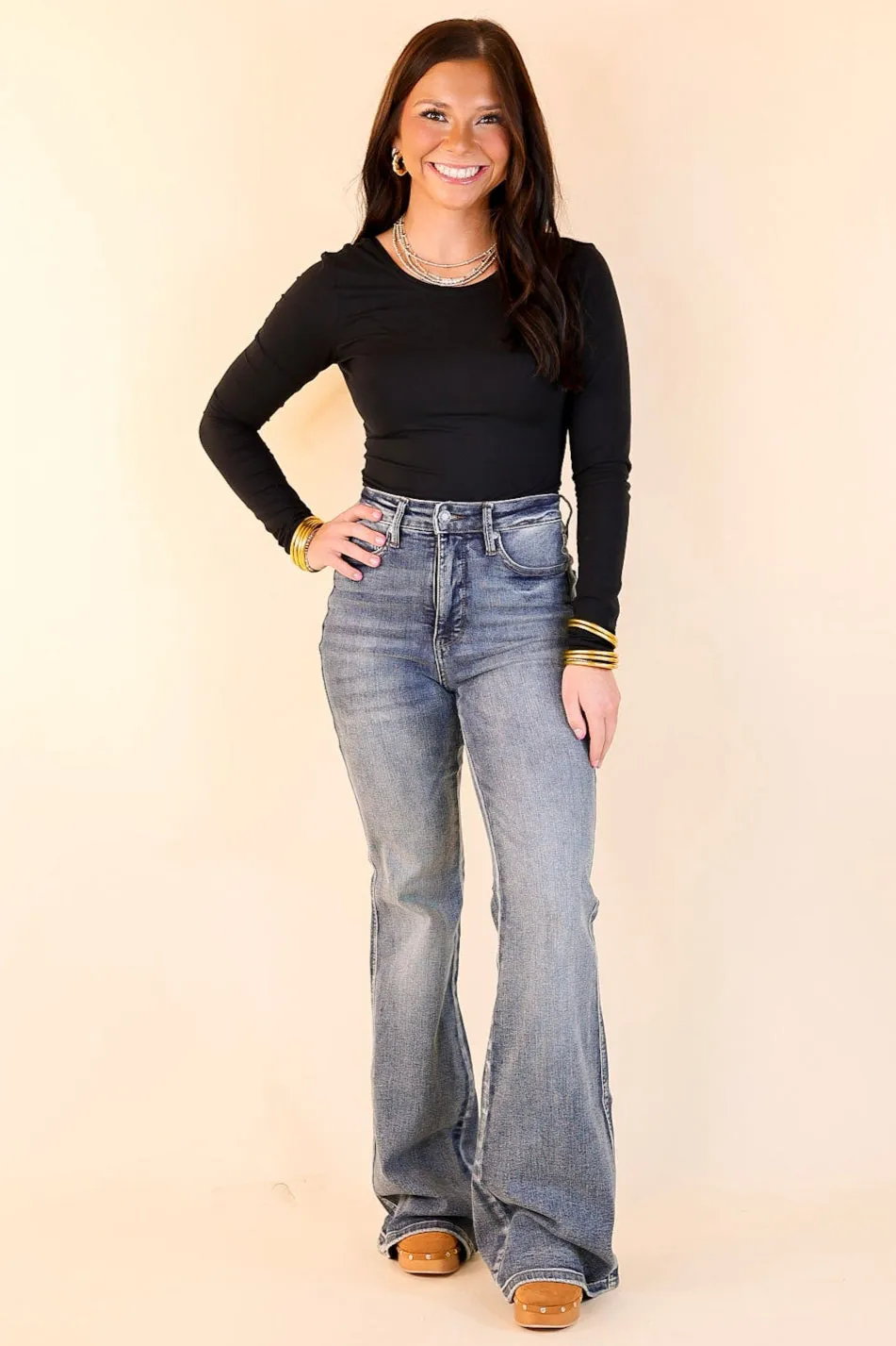 Judy Blue | Modern Muse High Waisted Tummy Control Flare Jean in Contrast Dark Wash