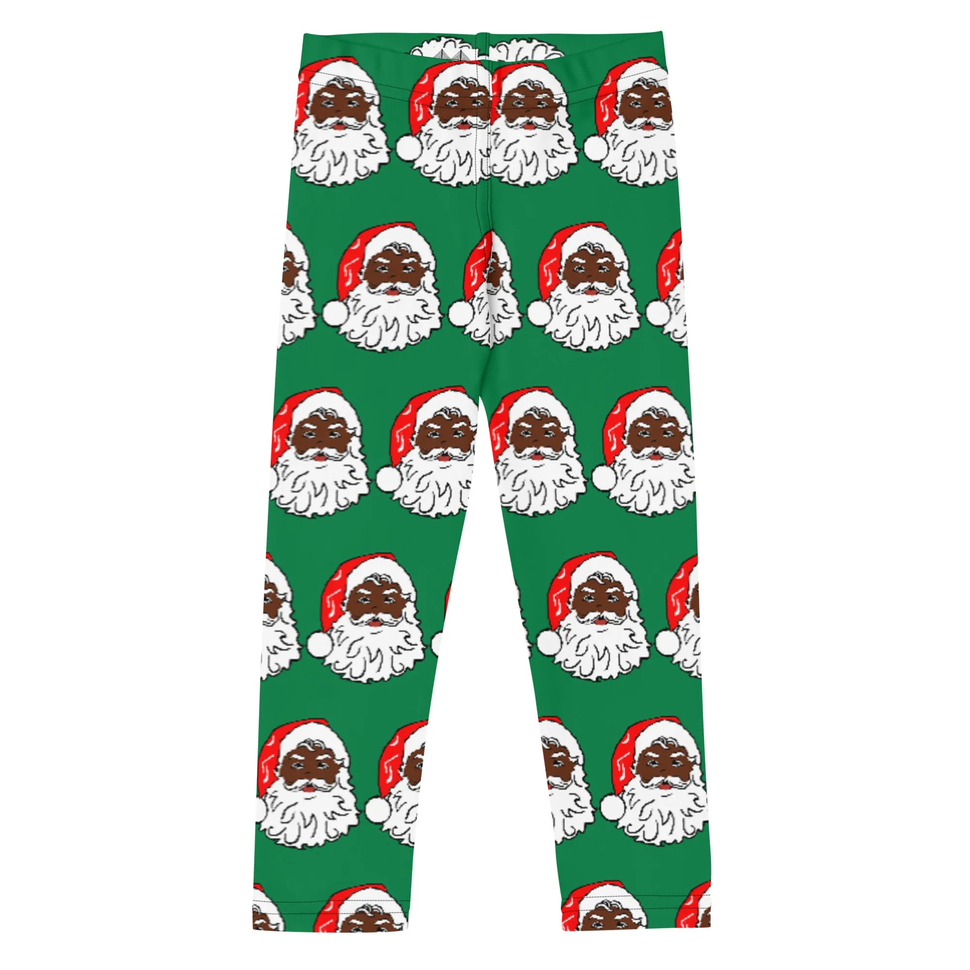 Kid's Leggings African American Santa Printed Green