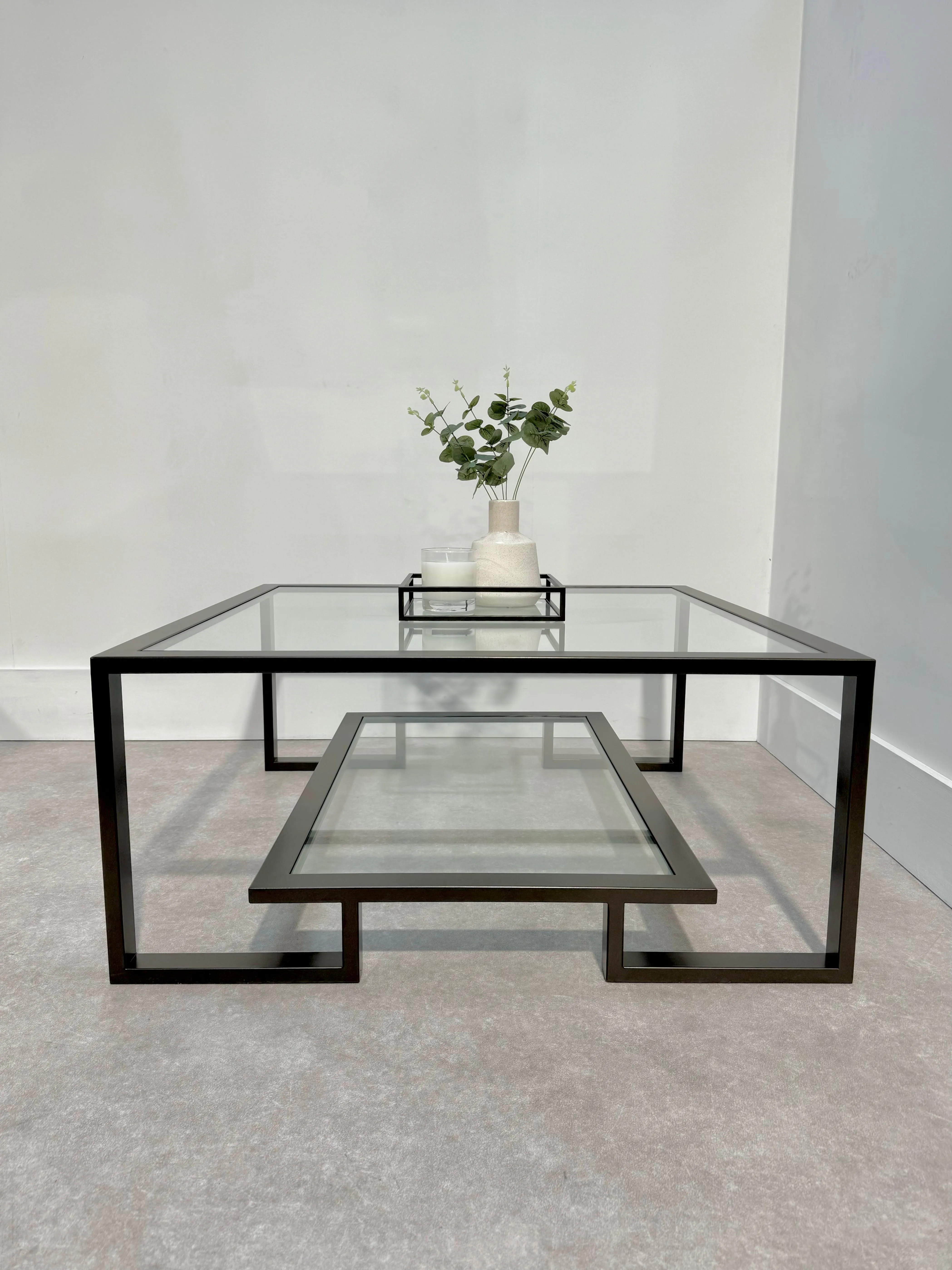 Kinsley Glass Metal Coffee Table - Dark Bronze