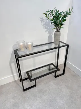 Kinsley Glass Metal Console Table - Dark Bronze