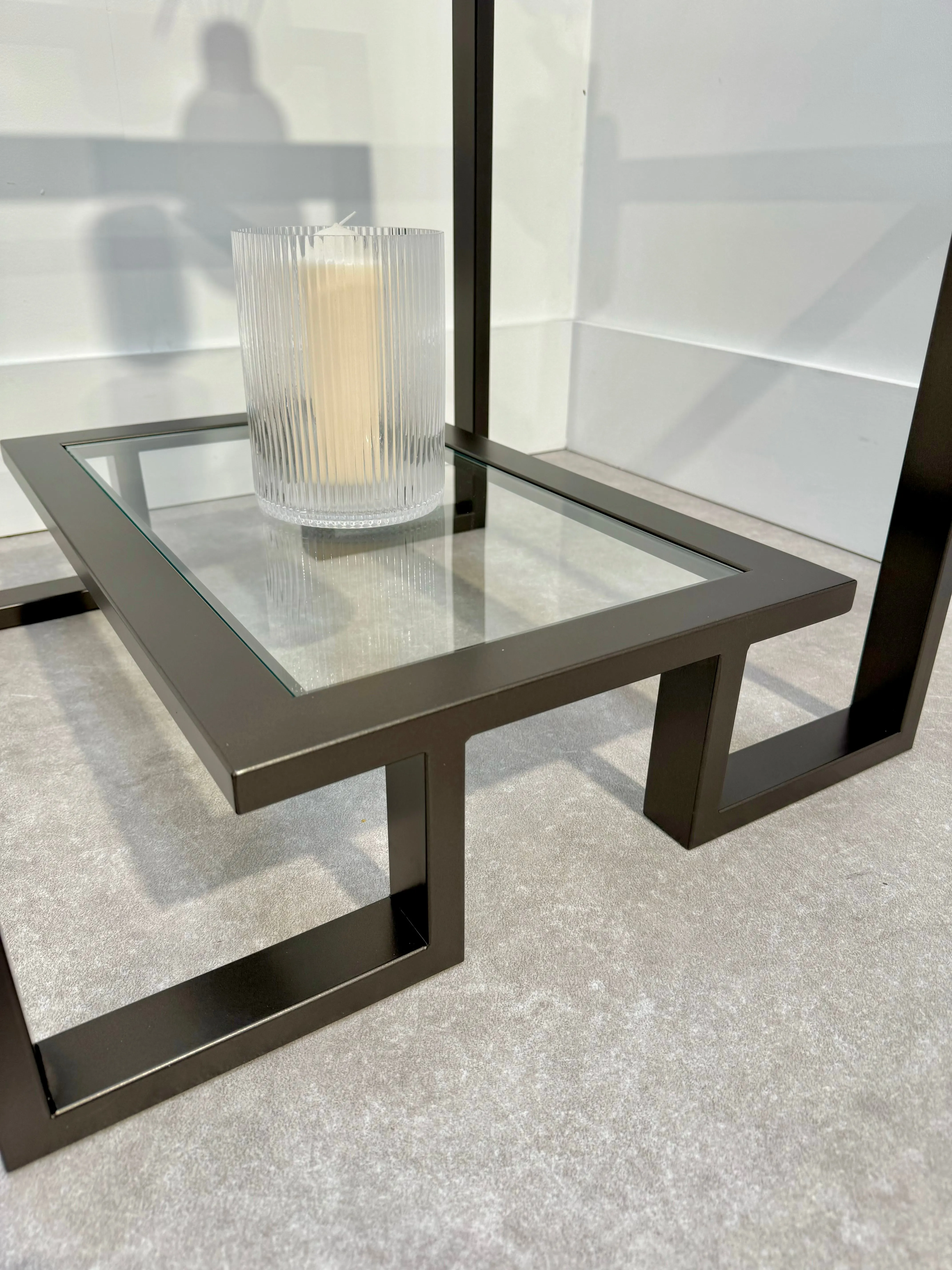 Kinsley Glass Metal Side Table - Dark Bronze