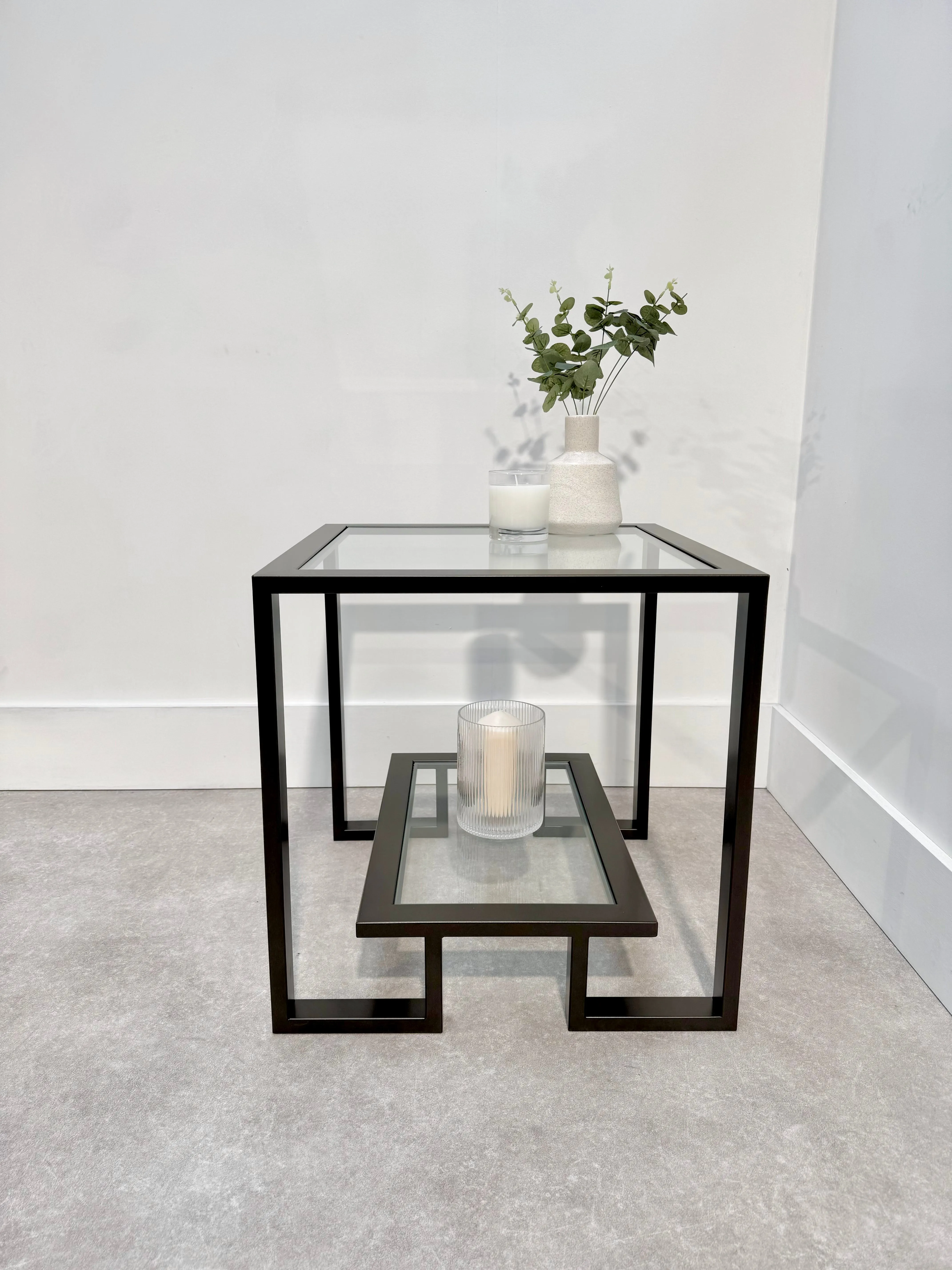 Kinsley Glass Metal Side Table - Dark Bronze