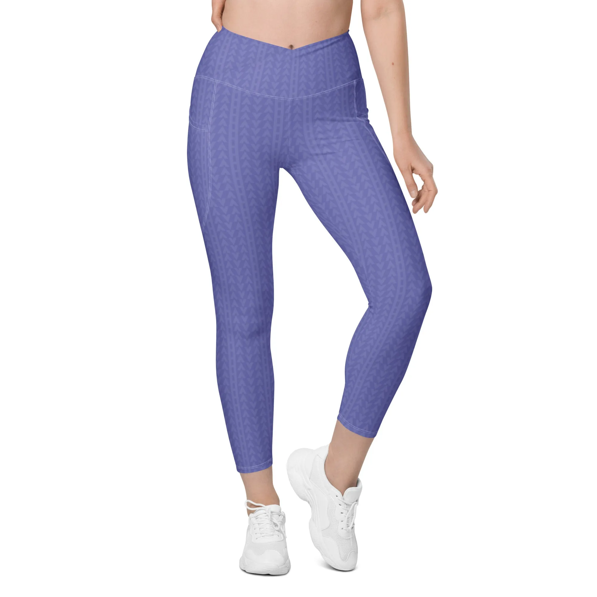 Lavender Bloom High Waisted Crossover Leggings with Pockets