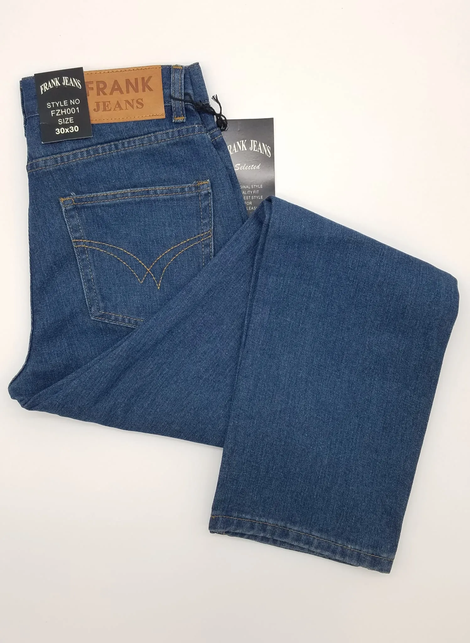 MEN DENIM JEAN PREMIUM COTTON STRAIGHT LEG STONE WASH BLUE