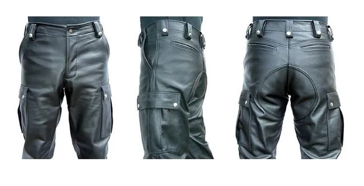 Men Military Style Cargo Leather Pant