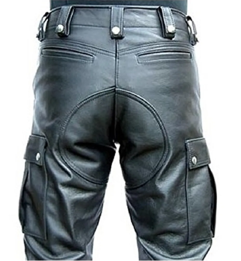 Men Military Style Cargo Leather Pant