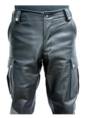 Men Military Style Cargo Leather Pant