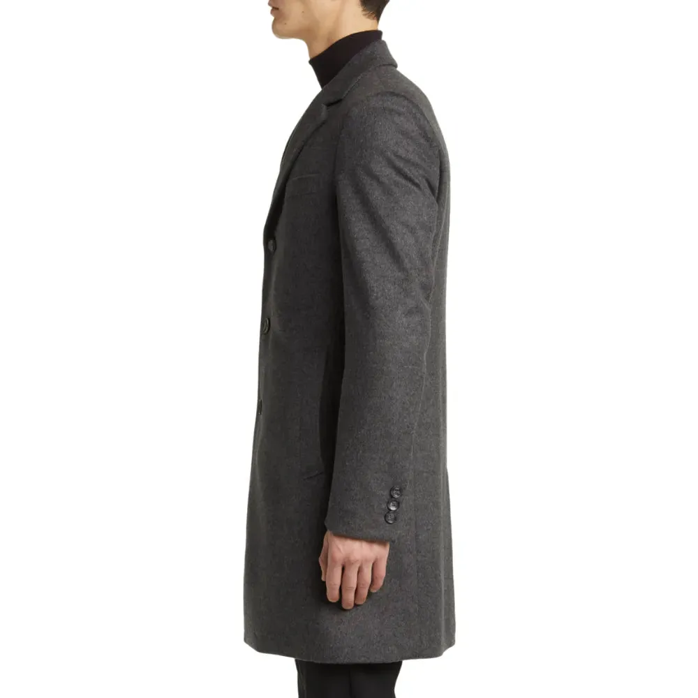 Mens Grey Longline Wool Blend Coat