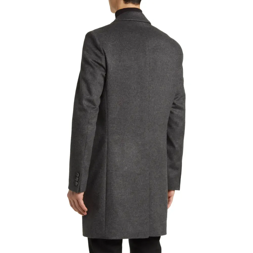 Mens Grey Longline Wool Blend Coat