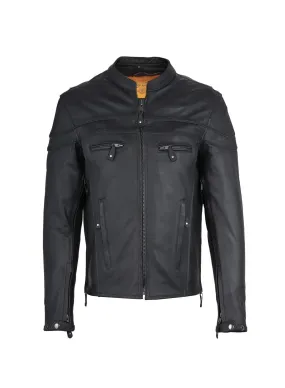 Mens Leather Motorcycle Racer Jacket Premium Cowhide Leather Zipper Front