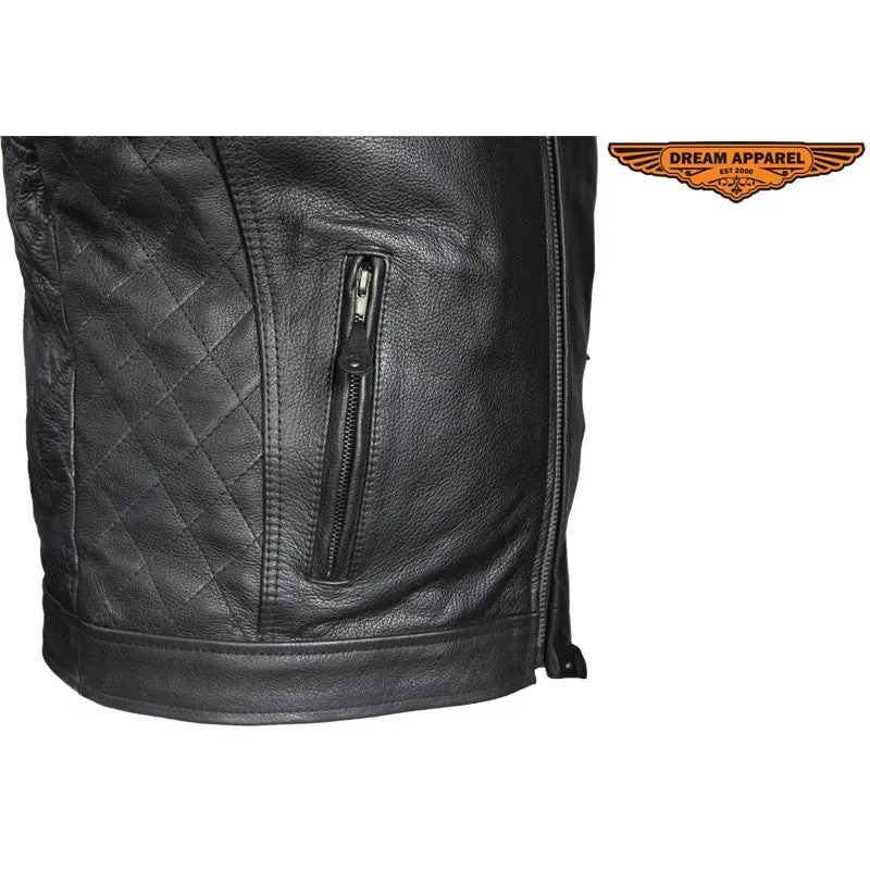 Mens Motorcycle Jacket With Diamond Pattern On The Sides & Shoulders