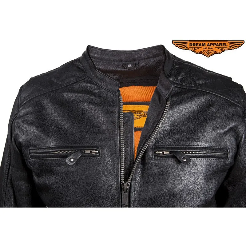 Mens Motorcycle Jacket With Diamond Pattern On The Sides & Shoulders