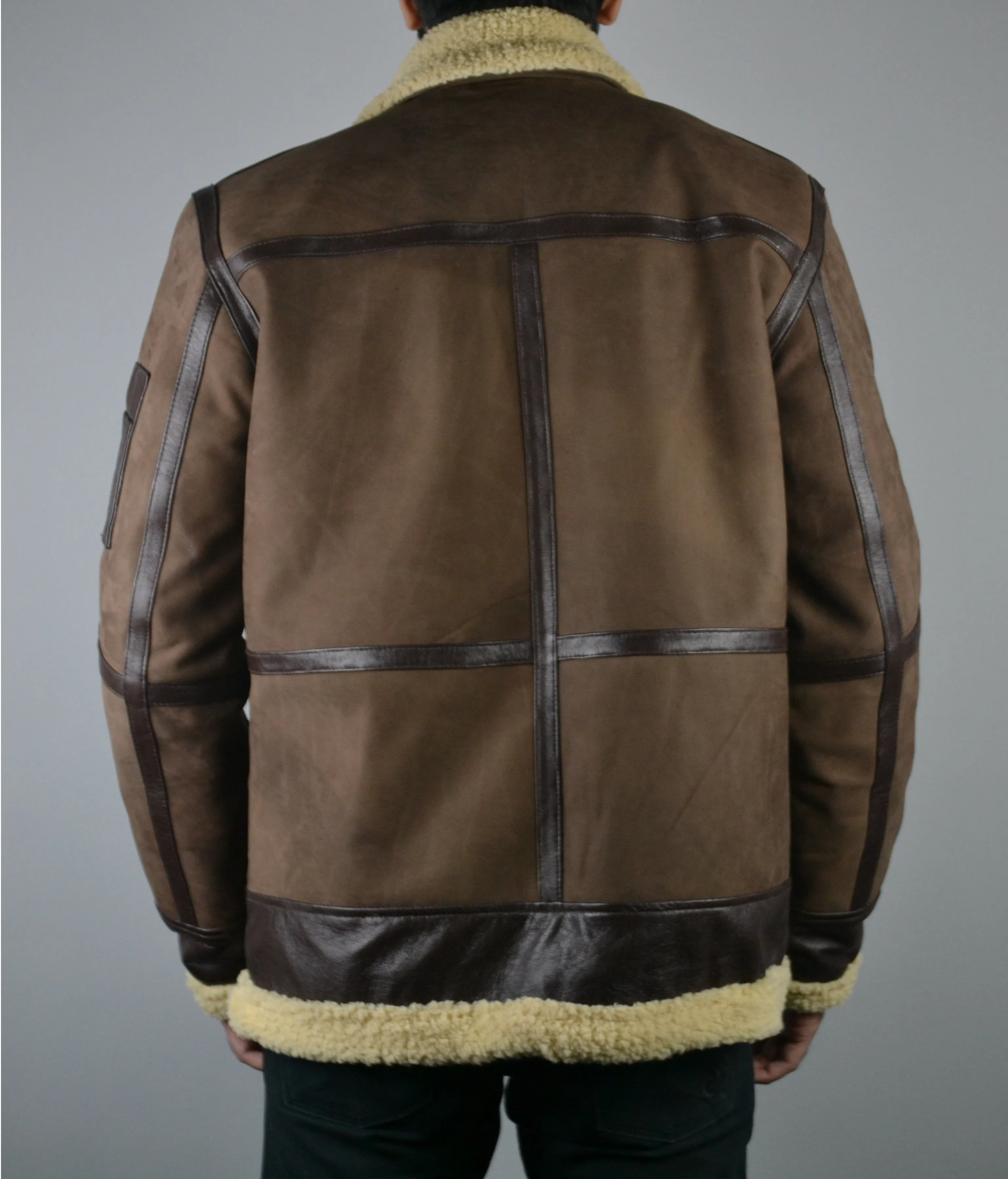 Men's Shearling Fur Bomber Brown Suede Leather Jacket