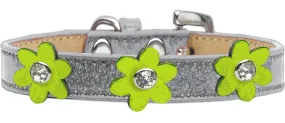 Metallic Flower Ice Cream Collar Silver With Metallic Lime Green Flowers Size 16