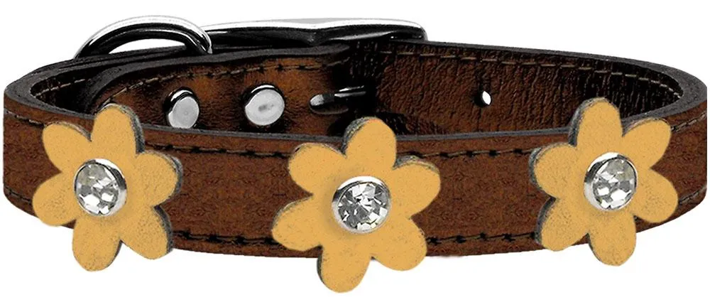 Metallic Flower Leather Collar Bronze With Gold Flowers Size 14