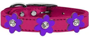 Metallic Flower Leather Collar Metallic Pink With Metallic Purple Flowers Size 14