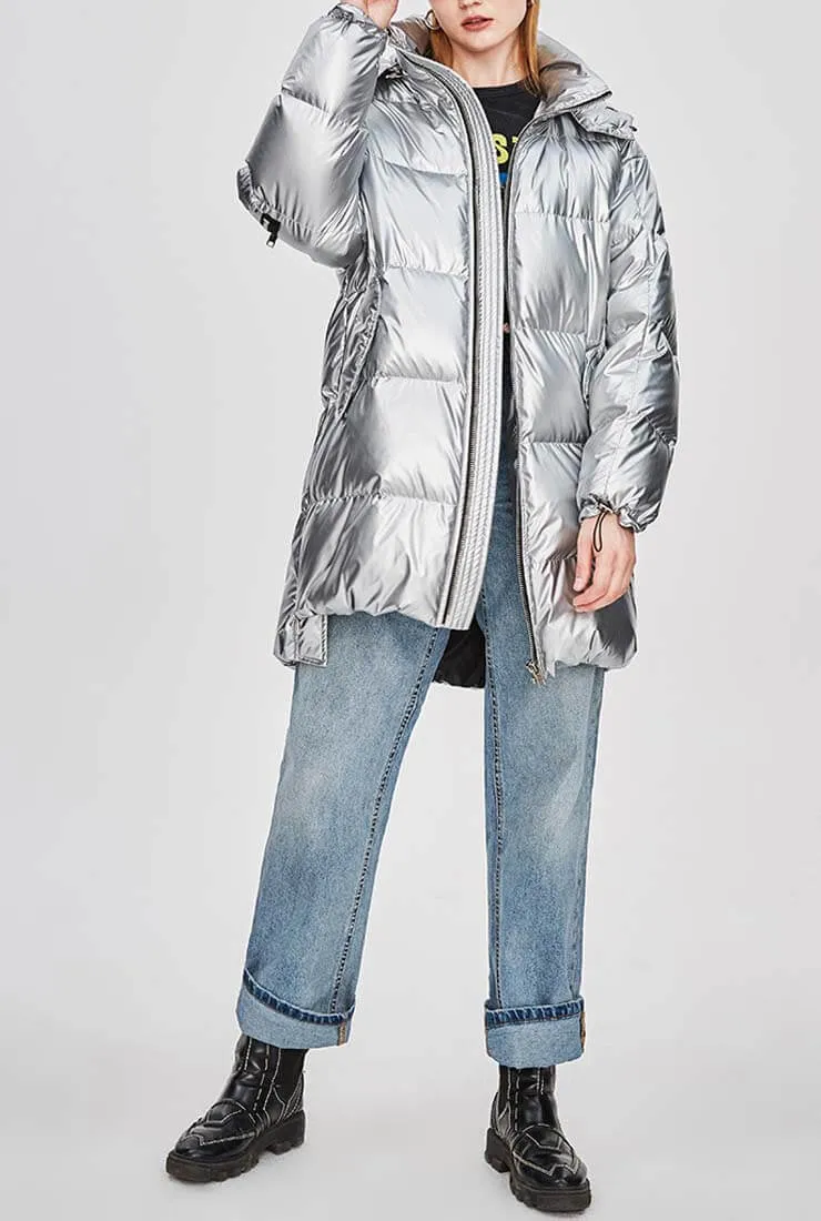 Metallic Hooded Thicken Down Bubble Long Coat