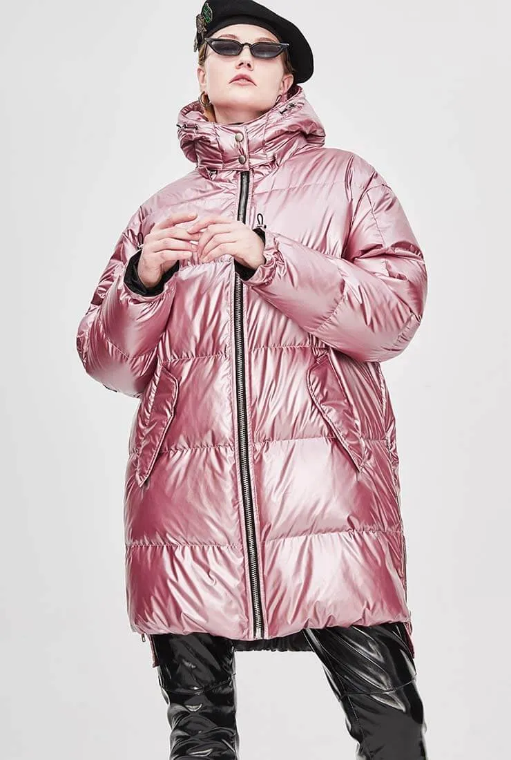 Metallic Hooded Thicken Down Bubble Long Coat