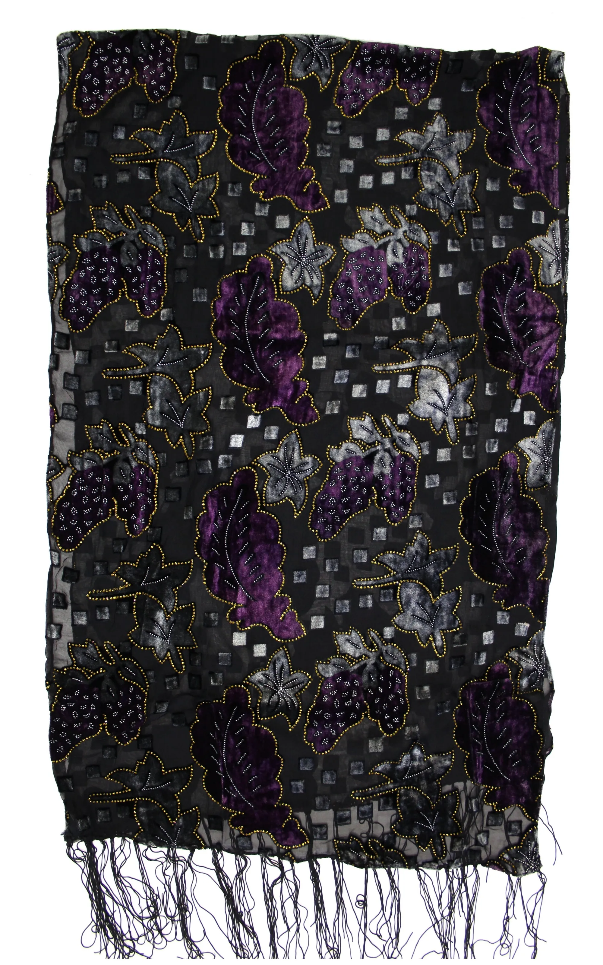 Multicoloured Leaf Patterned Devore Velvet Scarf (160 x 52cm)