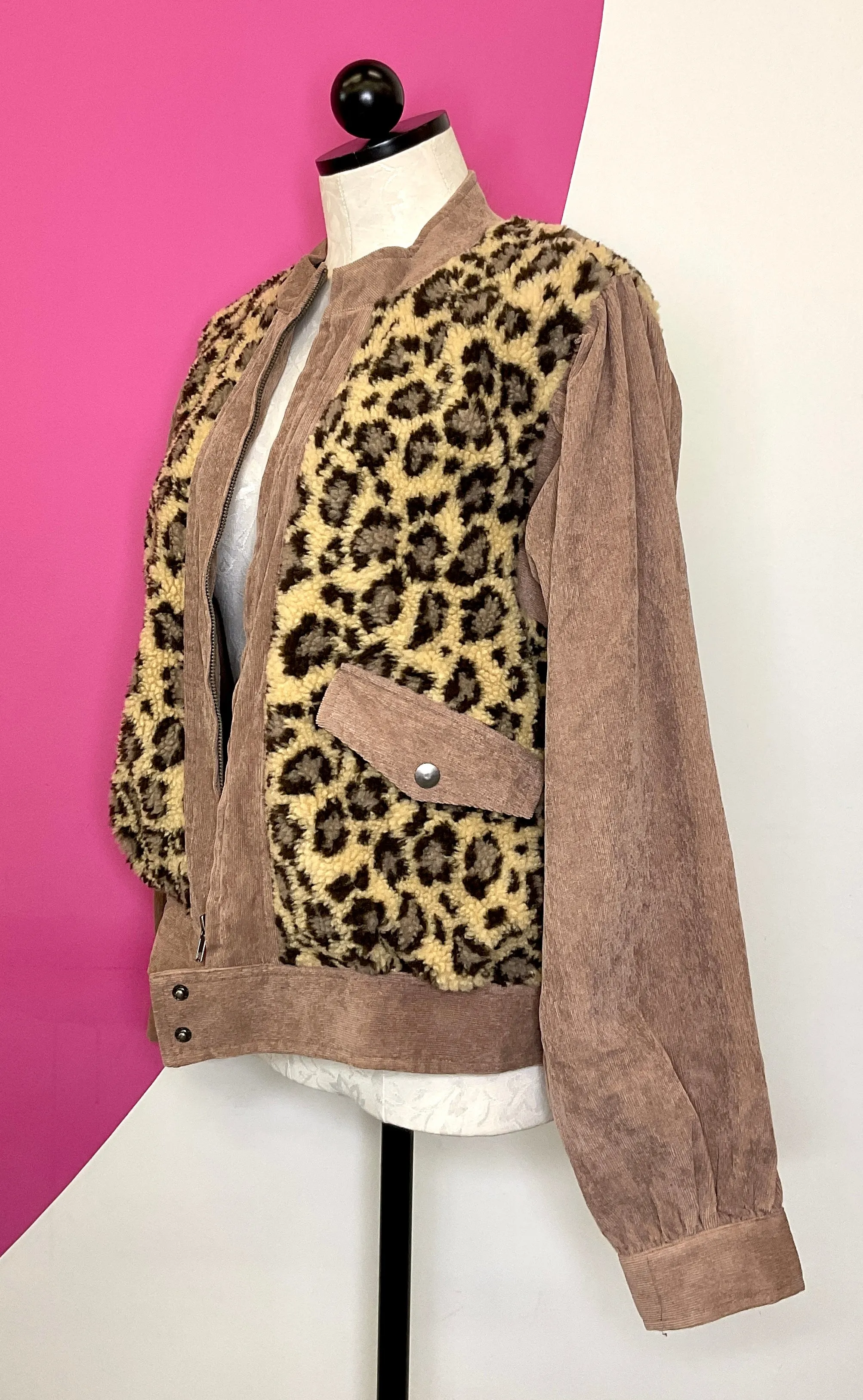 MYSTREE LEOPARD FLEECE CORD JACKET - S/M