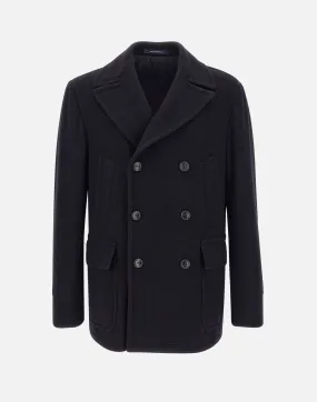 Navy Blue Wool Cashmere Blend Coat