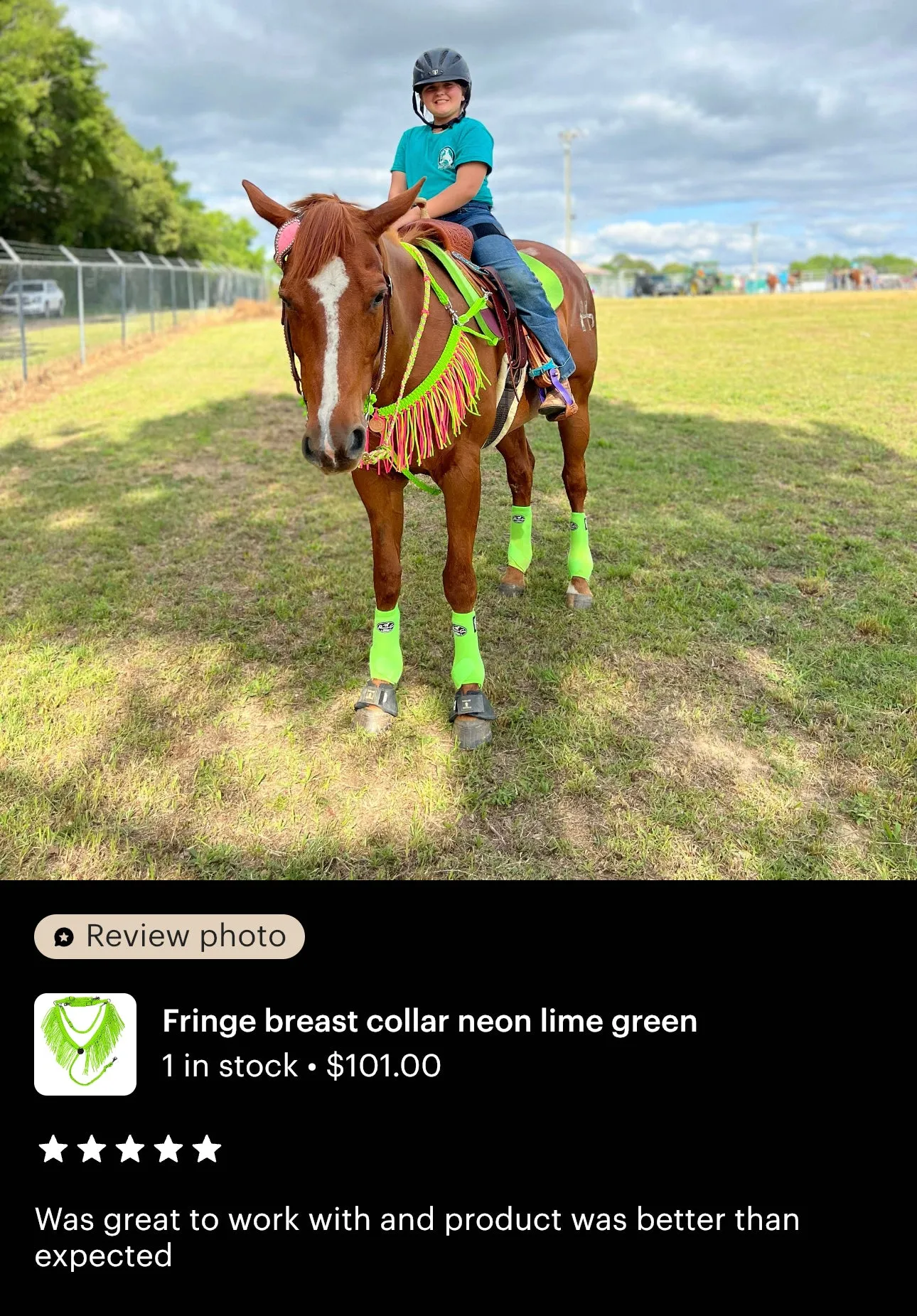 Neon Lime and hot pink fringe breast collar with a wither strap