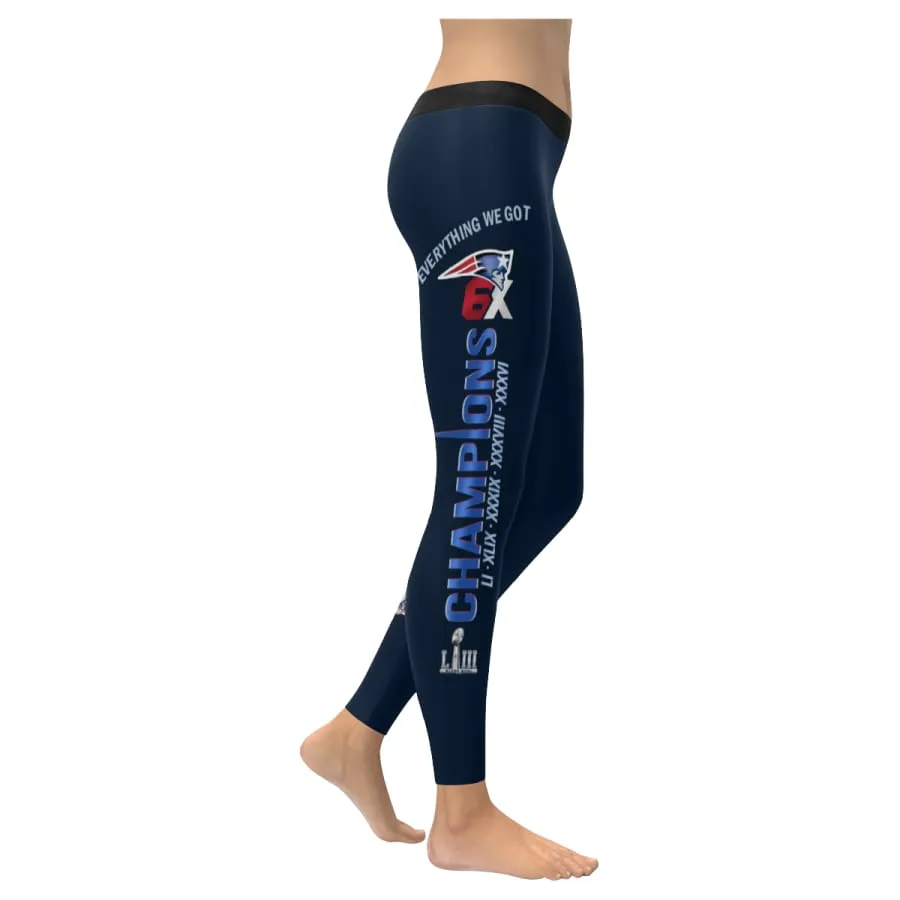 New England Patriots Super Bowl 6X Champs Leggings Navy Blue Black